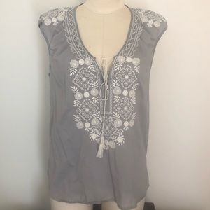 J Crew Festival BoHo Embroidered Tunic Top XS Gray